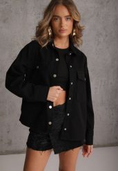 Czarna Jeansowa Kurtka Koszulowa z Bawełny z Kieszeniami Desreta. Czarne kurtki Renee, l, bez wzorów, z bawełny, bez kaptura. Za 169.99 zł.