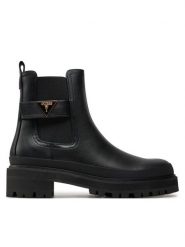 Guess Botki Bensly FLFBEN ELE10 Czarny. Czarne botki Guess, z aplikacjami, ze skóry, bez obcasa, na płaskiej podeszwie, bez zapięcia. Za 339.99 zł.