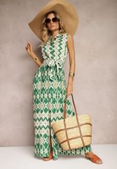 Zielona Wiskozowa Sukienka w Koszulowym Stylu z Materiałowym Paskiem w Talii Drevima. Zielone sukienki Renee, na imprezę, l, bez wzorów, z materiału, eleganckie, bez kołnierzyka, bez ramiączek, maxi, koszulowe. W wyprzedaży za 83.99 zł.