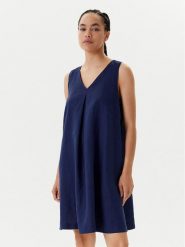 United Colors Of Benetton Sukienka letnia 4AGHDV0AX Granatowy Relaxed Fit. Niebieskie sukienki United Colors Of Benetton, xs, bez wzorów, ze lnu, bez kołnierzyka, bez ramiączek. Za 219.99 zł.