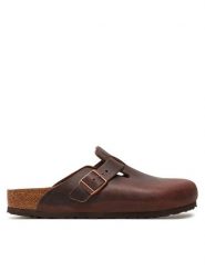 Birkenstock Klapki Boston SFB 159713 Brązowy. Brązowe klapki Birkenstock, bez wzorów, z nubiku, bez obcasa, bez zapięcia. Za 719.99 zł.