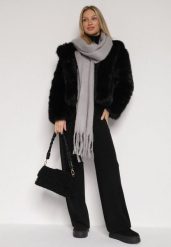 Szary Szalik z Frędzlami Owedarria. Szare szaliki i kominy Born2be, bez wzorów, z dresówki, eleganckie. Za 44.99 zł.