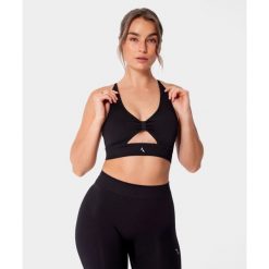 Bezszwowy biustonosz sportowy z wycięciem Carpatree Eris. Czarne biustonosze sportowe Carpatree, bez wzorów, prążkowane, na fitness i siłownię. Za 149.99 zł.