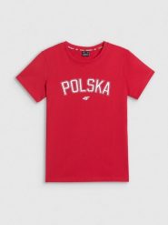 4F Koszulka kibica damska - czerwona L. Czerwone t-shirty sportowe 4f, l, bez wzorów, z bawełny, bez ramiączek. Za 59.99 zł.