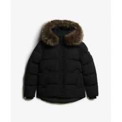 Damska kurtka puchowa Superdry. Czarne kurtki Superdry, s, z aplikacjami, z puchu, klasyczne, bez kaptura. Za 765.60 zł.