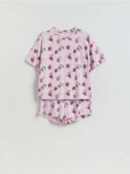 Wzorzysta piżama dwuczęściowa - lawendowy. Fioletowe piżamy Reserved, l, bez wzorów, z bawełny, bez kołnierzyka, bez ramiączek. Za 69.99 zł.