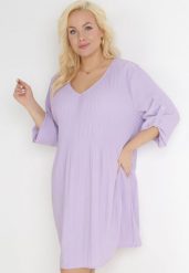 Fioletowa Rozkloszowana Sukienka Mini z Plisowaniem Telesi. Fioletowe sukienki Born2be, l, bez wzorów, bez kołnierzyka, plus size, bez ramiączek, mini, rozkloszowane. W wyprzedaży za 62.99 zł.
