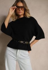 Czarny Sweter z Rękawami 3/4 z Wełną Dannalin. Czarne swetry Renee, na wiosnę, bez wzorów, z wełny, casualowe, bez ramiączek. W wyprzedaży za 127.99 zł.