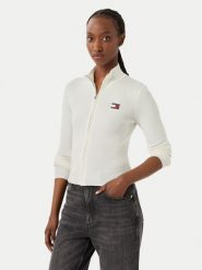 Tommy Jeans Kardigan Tjw Zip High Neck Cardigan Ext DW0DW20967 Biały Slim Fit. Białe swetry Tommy Jeans, l, bez wzorów, z bawełny, bez ramiączek. Za 409.99 zł.