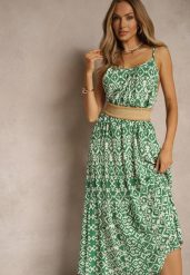 Zielona Bawełniana Sukienka w Geometryczny Wzór Koloniela. Zielone sukienki Renee, na co dzień, l, bez wzorów, z bawełny, eleganckie, bez kołnierzyka, bez ramiączek, midi. W wyprzedaży za 43.99 zł.