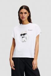 KARL LAGERFELD Biały damski t-shirt Ikon Aquarelle C Loose. Białe t-shirty KARL LAGERFELD, s, bez wzorów, bez kołnierzyka, bez ramiączek. W wyprzedaży za 429.99 zł.