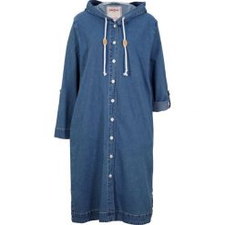 Płaszcz dżinsowy. Niebieskie płaszcze bonprix, bez wzorów, z kapturem. Za 199.99 zł.