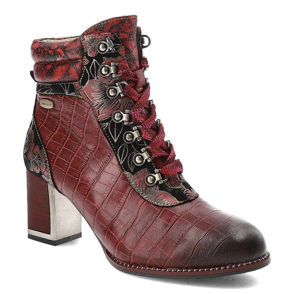 Czerwone Botki Laura Vita Eleganckie Skórzane Buty Damskie. Czerwone botki LAURA VITA, bez wzorów, ze skóry, eleganckie, bez obcasa, na obcasie, bez zapięcia. Za 489.00 zł.