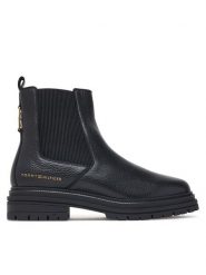 Tommy Hilfiger Sztyblety Th Emboss Grain Leather Chelsea FW0FW09559 Czarny. Czarne botki Tommy Hilfiger, bez wzorów, ze skóry, bez obcasa, na płaskiej podeszwie, bez zapięcia. Za 749.99 zł.