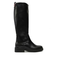 Kozaki Tommy Hilfiger. Czarne kozaki Tommy Hilfiger, bez wzorów, bez obcasa, na płaskiej podeszwie, bez zapięcia. Za 1,299.00 zł.