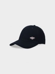 4F Czapka z daszkiem strapback damska - granatowa M. Niebieskie czapki z daszkiem 4f, na lato, bez wzorów, z bawełny, sportowe. W wyprzedaży za 29.99 zł.