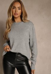 Szary Klasyczny Sweter z Wełną i Bawełną Meviliana. Szare swetry Renee, s, bez wzorów, z bawełny, casualowe, bez ramiączek. Za 59.99 zł.