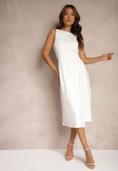 Biała Elegancka Sukienka z Wiskozą i Marszczeniem Gedela. Białe sukienki Renee, na co dzień, l, bez wzorów, z tkaniny, eleganckie, bez kołnierzyka, bez ramiączek, midi. W wyprzedaży za 104.99 zł.