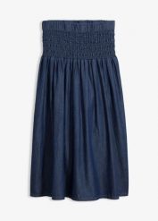 Spódnica jeansowa z gumką w pasie. Niebieskie spódnice bonprix, bez wzorów, z jeansu. Za 134.99 zł.