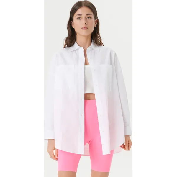 Koszula oversize z kieszeniami - Biały. Białe koszule Sinsay, l, bez wzorów, bez kołnierzyka, bez ramiączek. Za 69.99 zł.