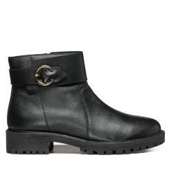 Botki Geox. Czarne botki Geox, bez wzorów, bez obcasa, na płaskiej podeszwie, bez zapięcia. Za 319.99 zł.