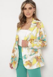 Beżowo-Żółta Dwurzędowa Marynarka z Abstrakcyjnym Wzorem Tie-Dye Floretellia. Brązowe marynarki i żakiety Born2be, l, bez wzorów, z materiału, bez ramiączek. W wyprzedaży za 161.49 zł.