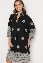 Czarna Wiskozowa Sukienka Ozdobiona Geometrycznym Wzorem Nalanessa. Czarne sukienki Born2be, na co dzień, l, bez wzorów, z wiskozy, eleganckie, bez kołnierzyka, bez ramiączek, midi. Za 89.99 zł.