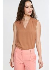 Nife Bluzka w kolorze jasnobrązowym rozmiar: 38. Brązowe bluzki Nife, bez wzorów, z wiskozy, bez kołnierzyka, bez ramiączek. Za 108.74 zł.