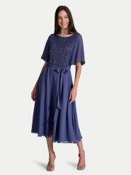 Swing Sukienka koktajlowa 5AI02500 Niebieski Regular Fit. Niebieskie sukienki Swing, bez wzorów, z syntetyku, wizytowe, bez kołnierzyka, bez ramiączek. Za 579.99 zł.