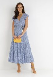 Niebieska Sukienka Cadulenn. Niebieskie sukienki Born2be, l, z aplikacjami, z tkaniny, boho, bez kołnierzyka, bez ramiączek, maxi. W wyprzedaży za 89.24 zł.