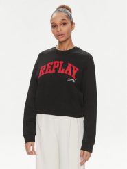 Replay Bluza W3104.000.23591 Czarny Regular Fit. Czarne bluzy Replay, l, bez wzorów, z bawełny, bez kaptura. Za 469.99 zł.