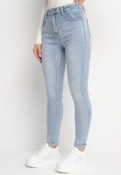 Niebieskie Jeansy o Kroju Slim z Wysokim Stanem i Haftem na Kieszeni z Tyłu Ablikira. Niebieskie jeansy Born2be, bez wzorów, z jeansu, eleganckie, z podwyższonym stanem. Za 119.99 zł.