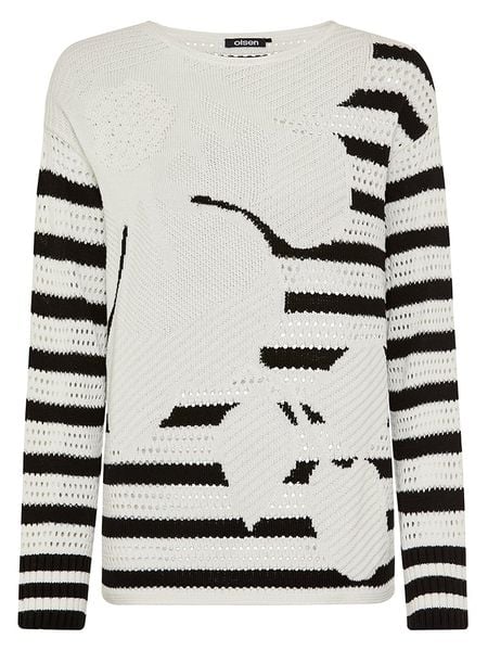 Olsen Sweter w kolorze biało-czarnym rozmiar: 48. Białe swetry Olsen, bez wzorów, ze splotem, bez ramiączek. Za 159.95 zł.
