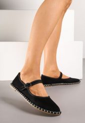 Czarne Balerinki Espadryle z Paskiem Ozdobione Przeszyciami Firaniere. Czarne espadryle Born2be, bez wzorów, bez obcasa. W wyprzedaży za 42.49 zł.