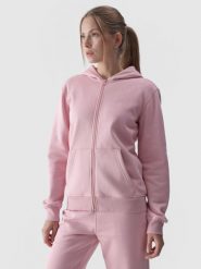 4F Bluza dresowa rozpinana z kapturem damska - pudrowy róż XS. Czerwone bluzy 4f, xs, bez wzorów, z bawełny, sportowe, bez ramiączek, z kapturem. W wyprzedaży za 119.99 zł.