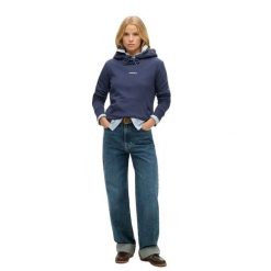 Jednokolorowa bluza z kapturem damska Superdry. Niebieskie bluzy z kapturem Superdry, bez wzorów, z kapturem. Za 321.30 zł.