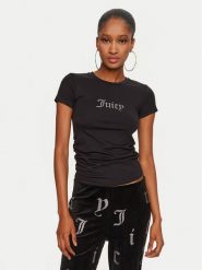 Juicy Couture T-Shirt Dot Ruched JCWCT24311 Czarny Slim Fit. Czarne t-shirty Juicy Couture, m, bez wzorów, bez kołnierzyka, bez ramiączek. Za 139.99 zł.