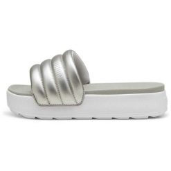 Klapki Puma Karmen Slide Puffy, Kobiety. Szare klapki Puma, bez wzorów, z materiału, bez obcasa, bez zapięcia. Za 199.99 zł.