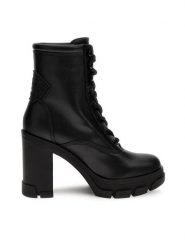 Guess Botki Xennia FL7XEN ELE10 Czarny. Czarne botki Guess, z aplikacjami, ze skóry, bez obcasa, na słupku, bez zapięcia. Za 419.99 zł.