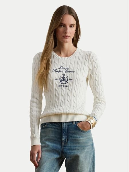 LAUREN RALPH LAUREN Sweter 200P03508003 Biały Slim Fit. Białe swetry Lauren Ralph Lauren, xxl, bez wzorów, z bawełny, bez ramiączek. Za 949.99 zł.