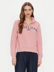 Guess Jeans Bluza W5RQ25 K68I4 Różowy Regular Fit. Czerwone bluzy Guess Jeans, xxl, z aplikacjami, z bawełny, bez kaptura. Za 249.99 zł.