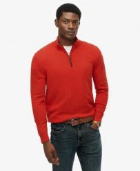 Superdry Sweter półrozpinany z mieszanki wełny — slim fit. Brązowe swetry Superdry, l, bez wzorów, z bawełny, bez ramiączek. Za 322.70 zł.