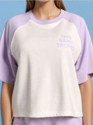 Bluza z krótkim rękawem - fioletowy. Fioletowe bluzy Sinsay, l, bez wzorów, bez ramiączek, bez kaptura. Za 39.99 zł.