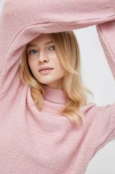 Sisley sweter z domieszką wełny damski kolor różowy z półgolfem. Czerwone swetry Sisley, s, bez wzorów, z dzianiny, bez ramiączek. W wyprzedaży za 174.99 zł.