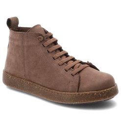 Trzewiki damskie Ravini o sznurowanym fasonie z wysoką cholewką i grubą podeszwą brązowe, 8905 Brown Nubuck. Brązowe botki Ravini, bez wzorów, z jeansu, eleganckie, przed kolano, bez obcasa, bez zapięcia. Za 329.00 zł.