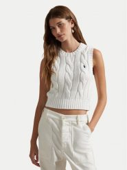 Polo Ralph Lauren Sweter 211959295001 Biały Slim Fit. Białe swetry Polo Ralph Lauren, s, bez wzorów, z bawełny, bez ramiączek. Za 659.99 zł.