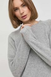 Max Mara Leisure sweter wełniany damski kolor szary. Szare swetry Max Mara Leisure, s, bez wzorów, z dzianiny, bez ramiączek. W wyprzedaży za 859.99 zł.