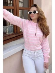 Bianco Lucci Sweter w kolorze jasnoróżowo-białym rozmiar: onesize. Białe swetry Bianco Lucci, bez wzorów, bez ramiączek. Za 78.99 zł.