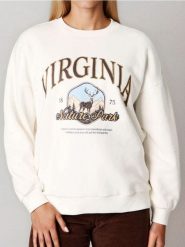 Bluza crewneck z napisem - kremowy. Białe bluzy Sinsay, l, bez wzorów, bez ramiączek, bez kaptura. Za 49.99 zł.