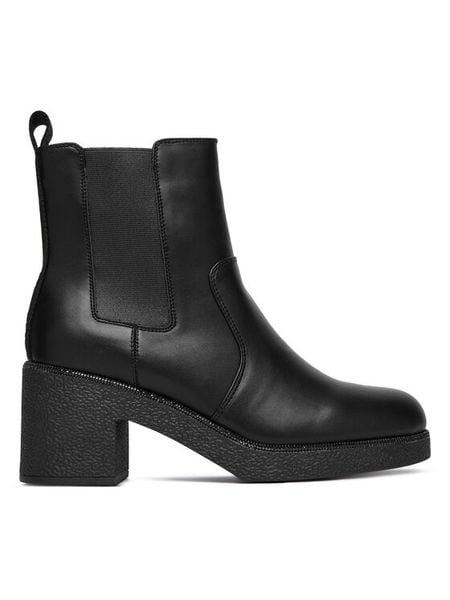 DKNY Botki Teenie Platform BO K4500741 Czarny. Czarne botki DKNY, bez wzorów, ze skóry, bez obcasa, na słupku, bez zapięcia. Za 879.99 zł.